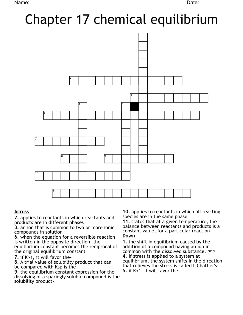 Chapter 17 chemical equilibrium Crossword
