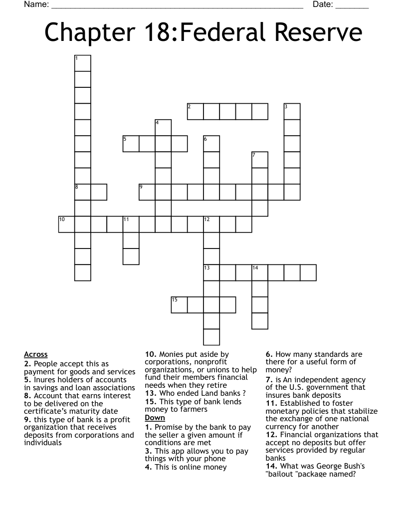 Chapter 18:Federal Reserve Crossword