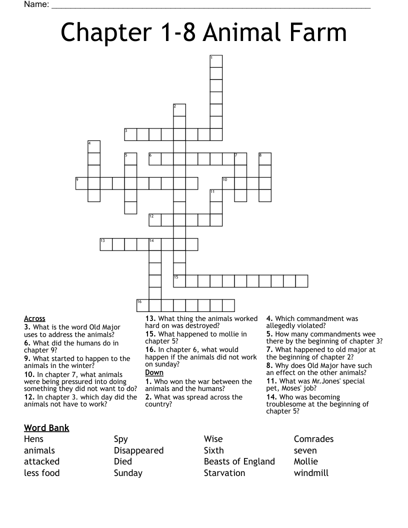 Chapter 1-8 Animal Farm  Crossword