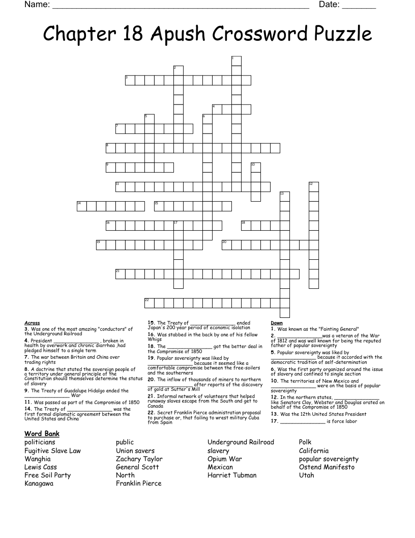 Chapter 18 Apush Crossword Puzzle