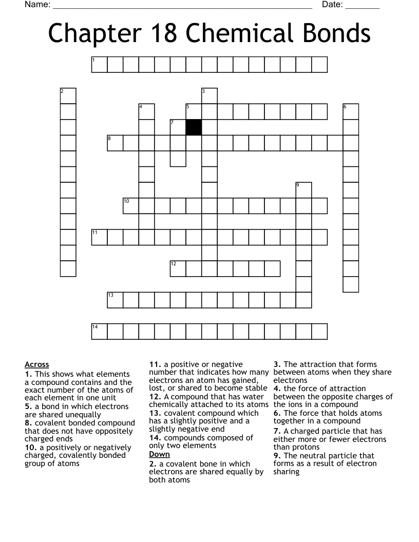 Chapter 18 Chemical Bonds Crossword