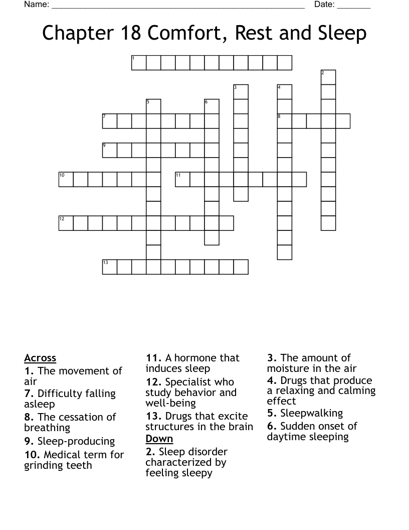 Chapter 18 Comfort, Rest and Sleep Crossword