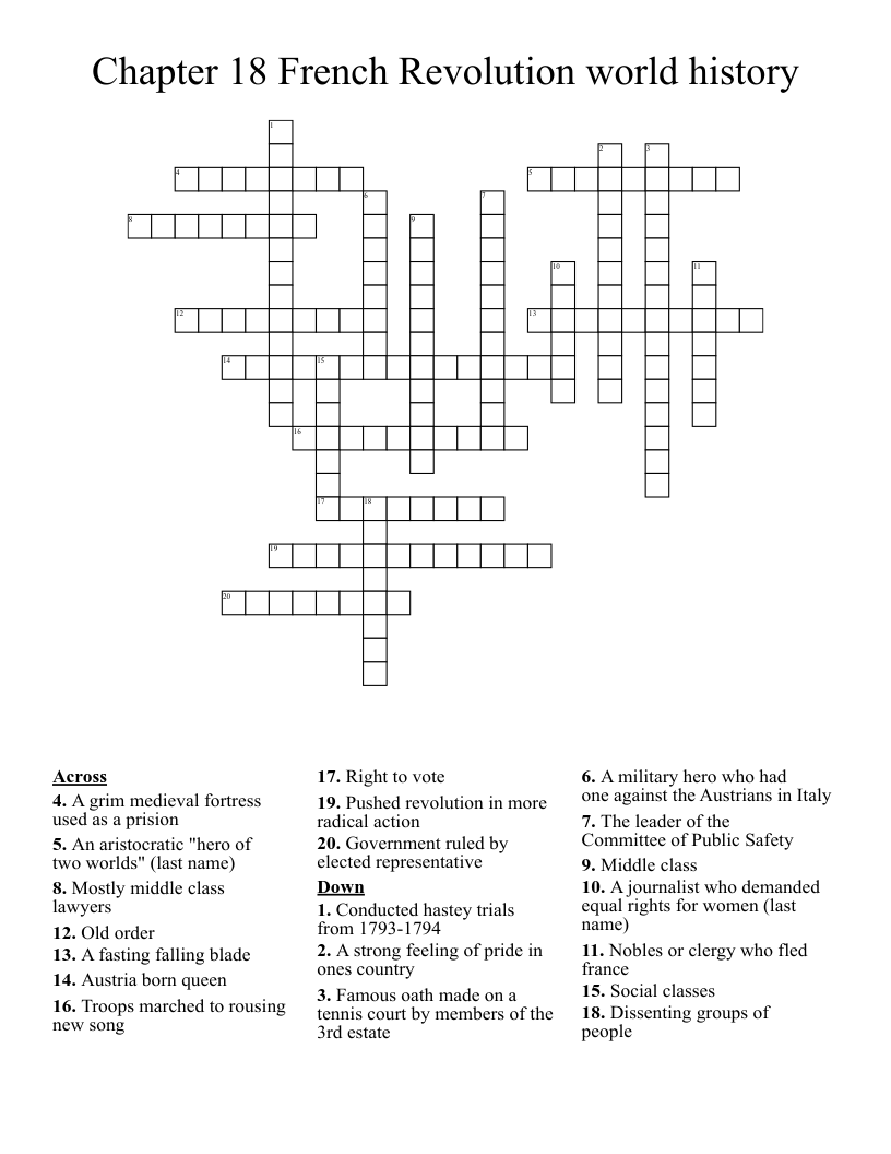 Chapter 18 French Revolution world history Crossword