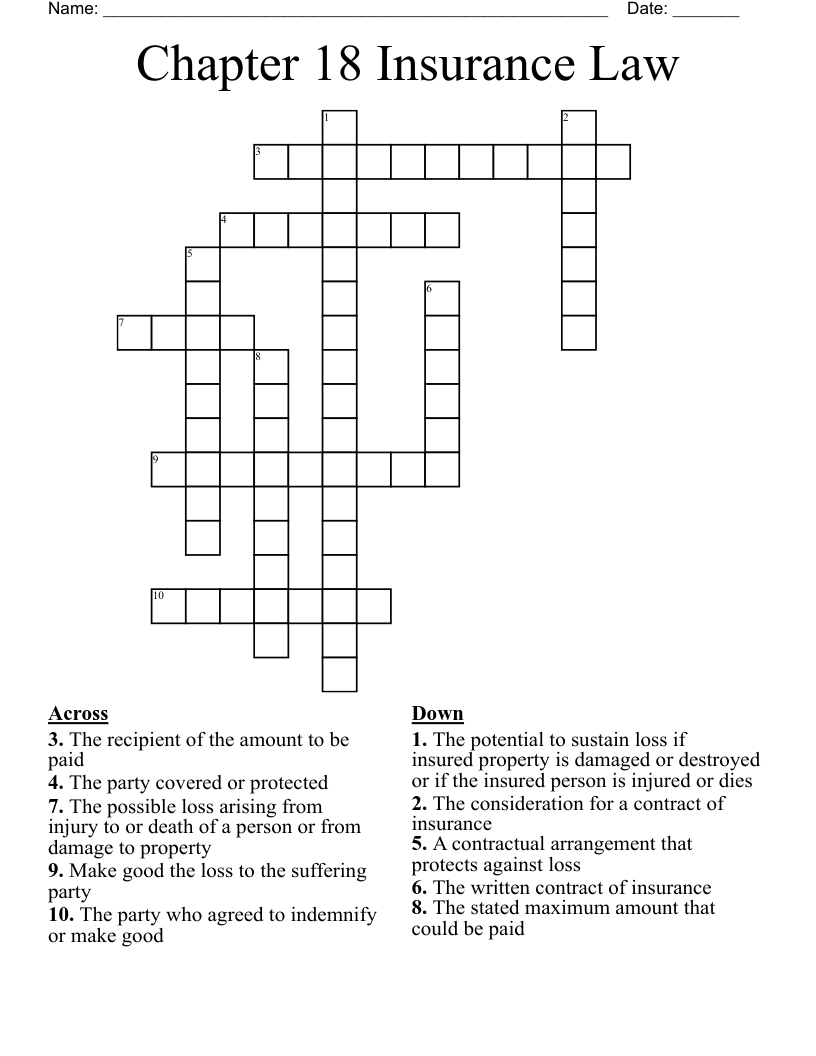 Chapter 18 Insurance Law Crossword