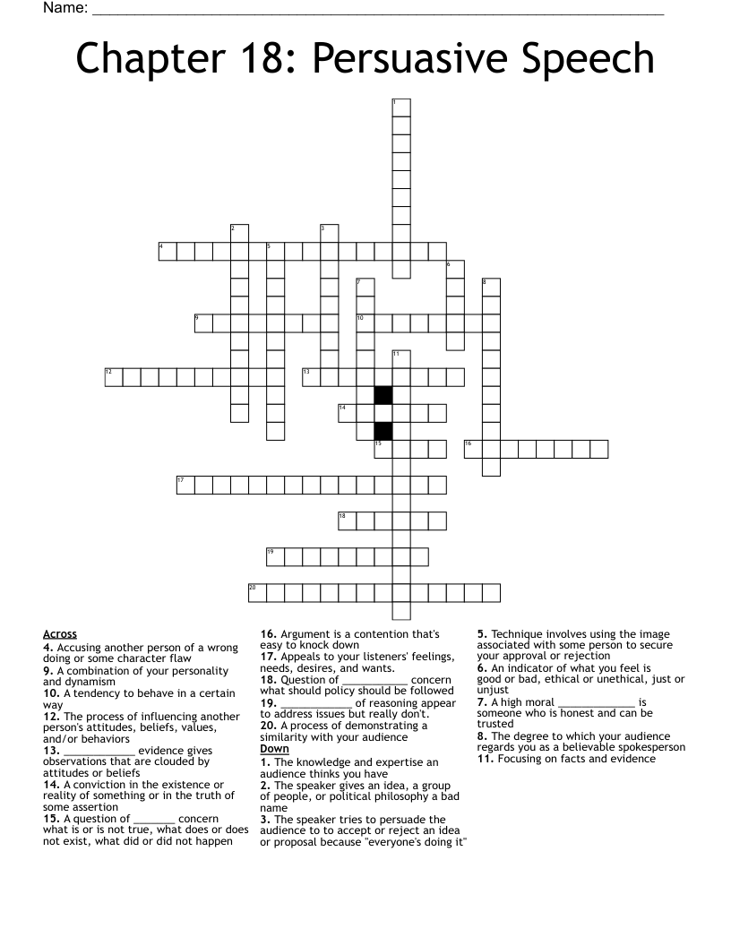 Chapter 18: Persuasive Speech Crossword