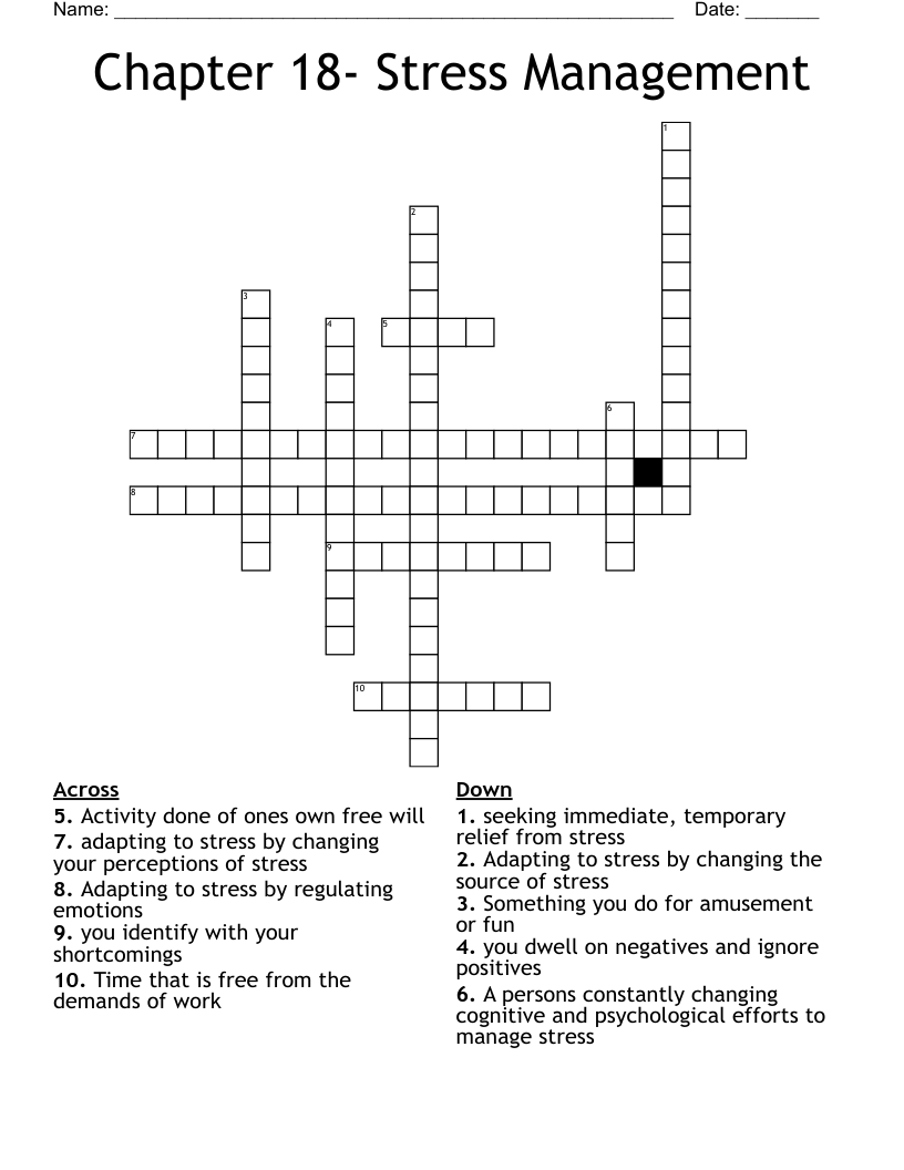Chapter 18- Stress Management Crossword