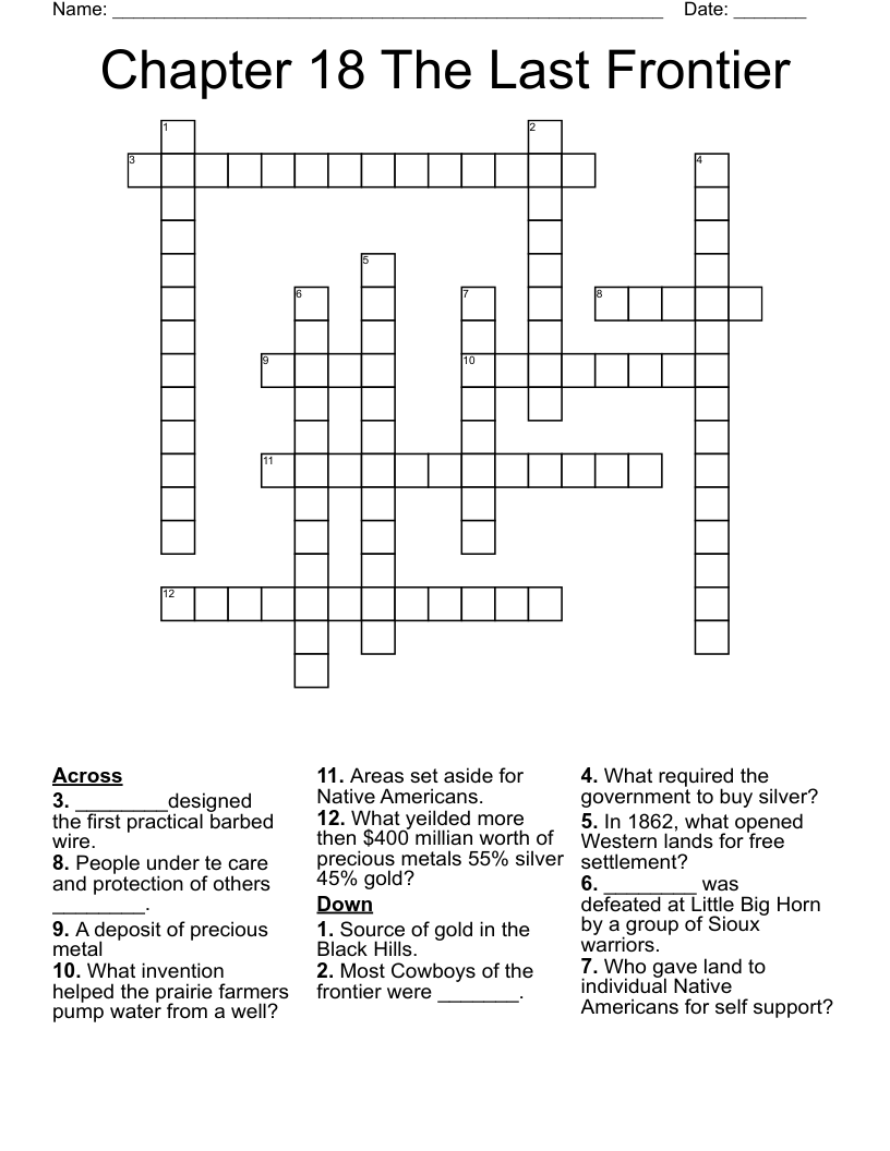 Chapter 18 The Last Frontier  Crossword