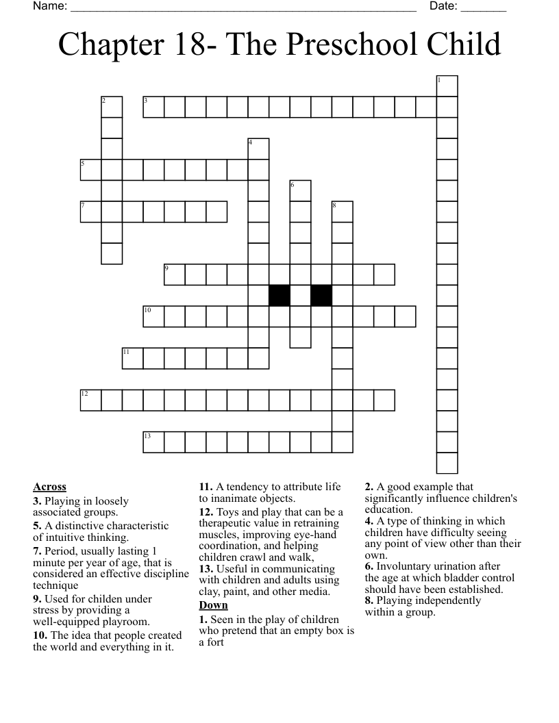 Chapter 18- The Preschool Child Crossword
