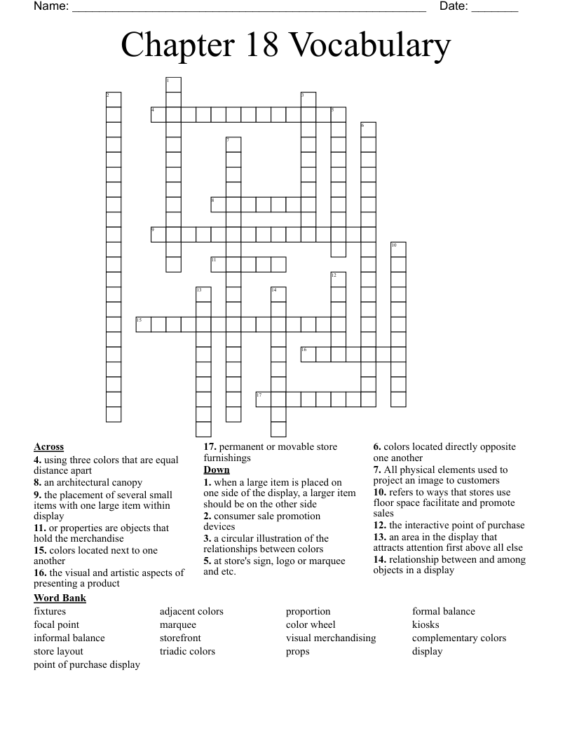 Chapter 18 Vocabulary Crossword
