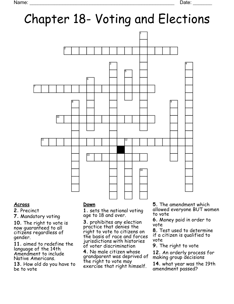 Chapter 18- Voting and Elections Crossword