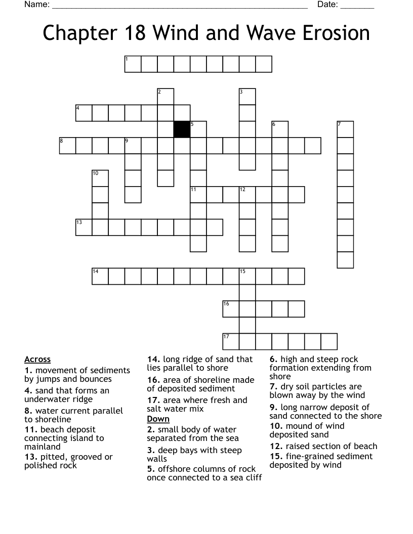 Chapter 18 Wind and Wave Erosion Crossword