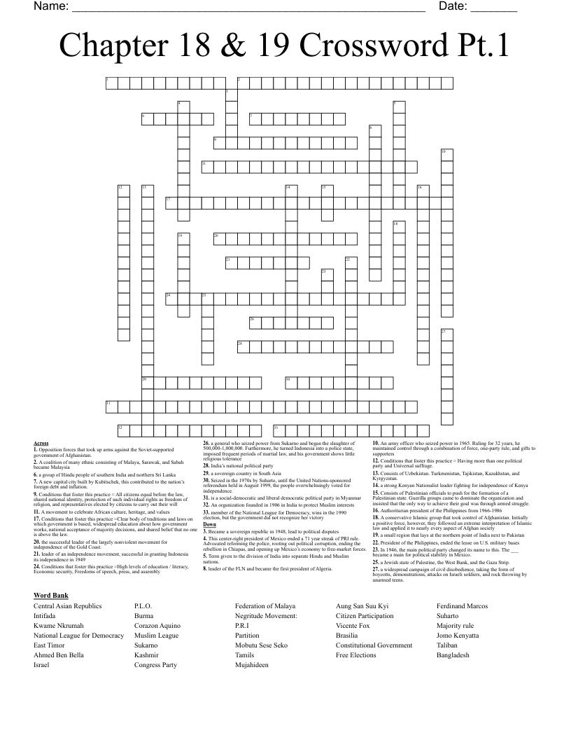 Chapter 18 & 19 Crossword Pt.1