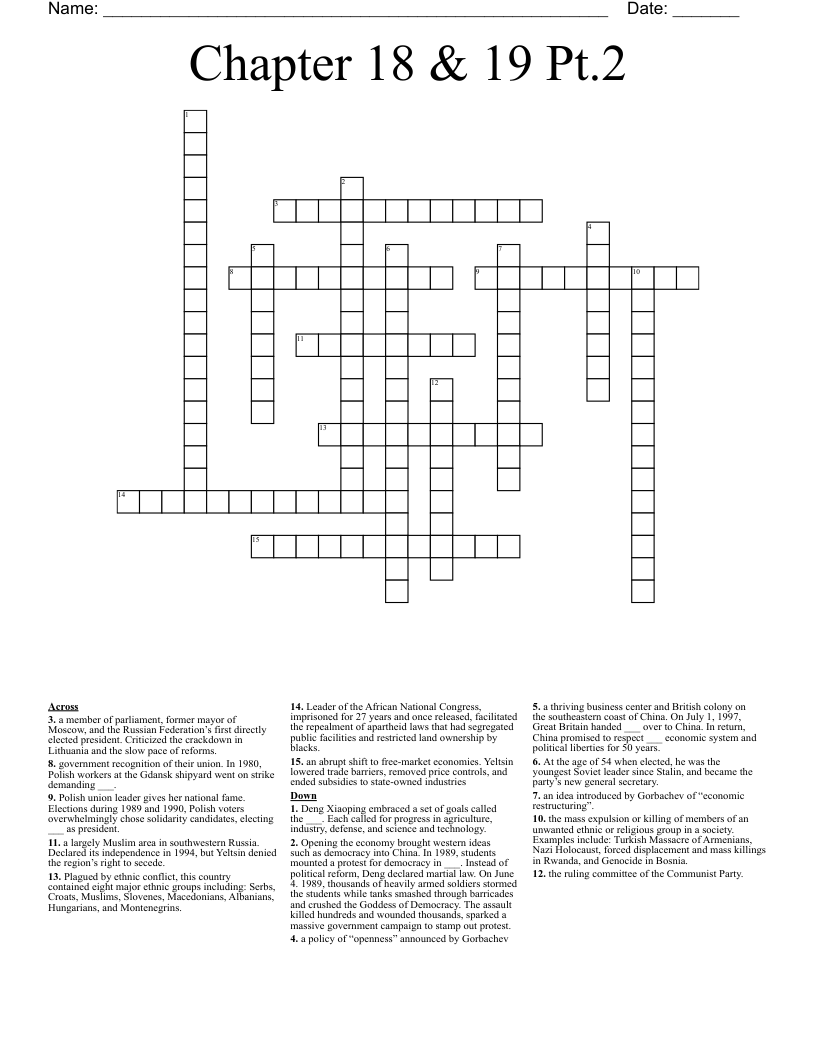 Chapter 18 & 19 Pt.2 Crossword