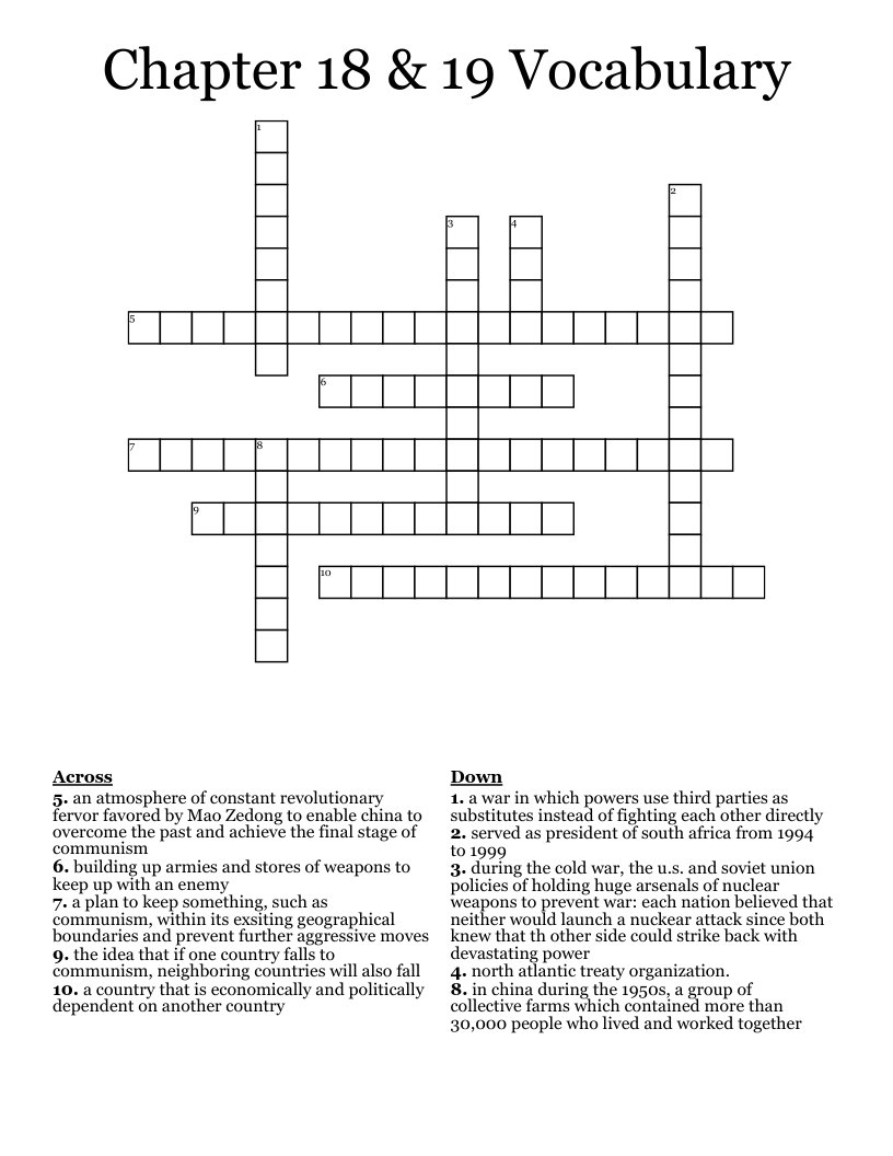 Chapter 18 & 19 Vocabulary Crossword