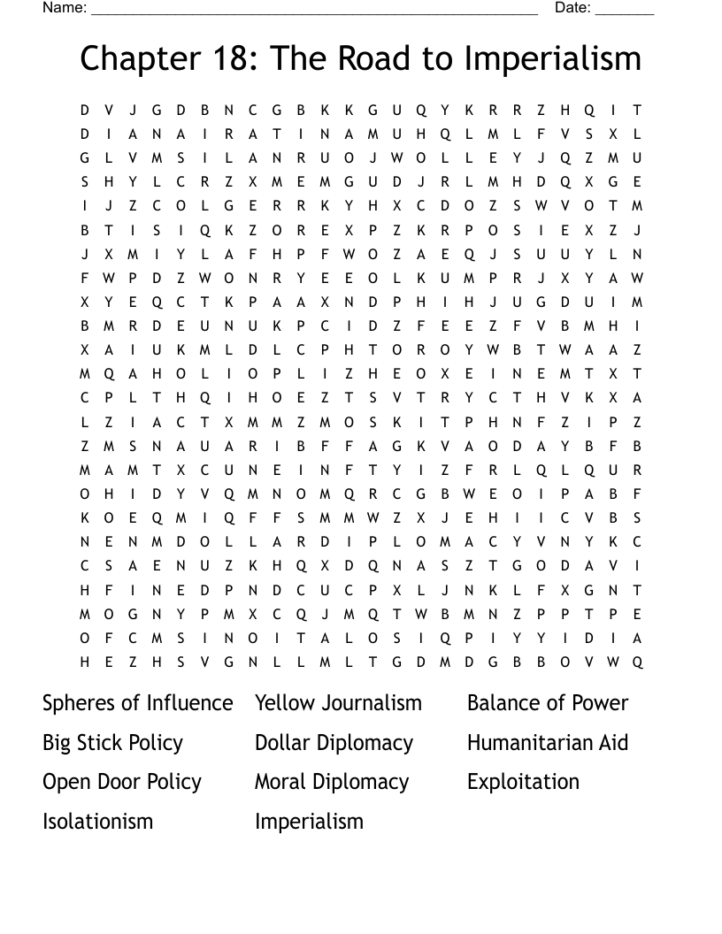Chapter 18:  The Road to Imperialism Word Search