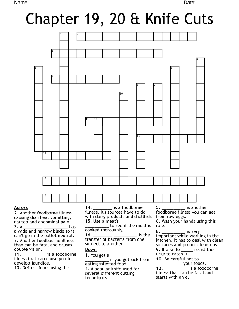 Chapter 19, 20 & Knife Cuts Crossword