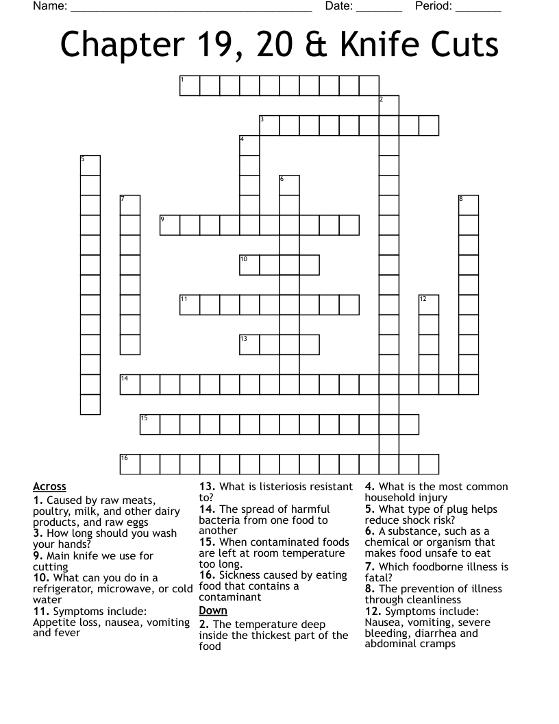 Chapter 19, 20 & Knife Cuts Crossword