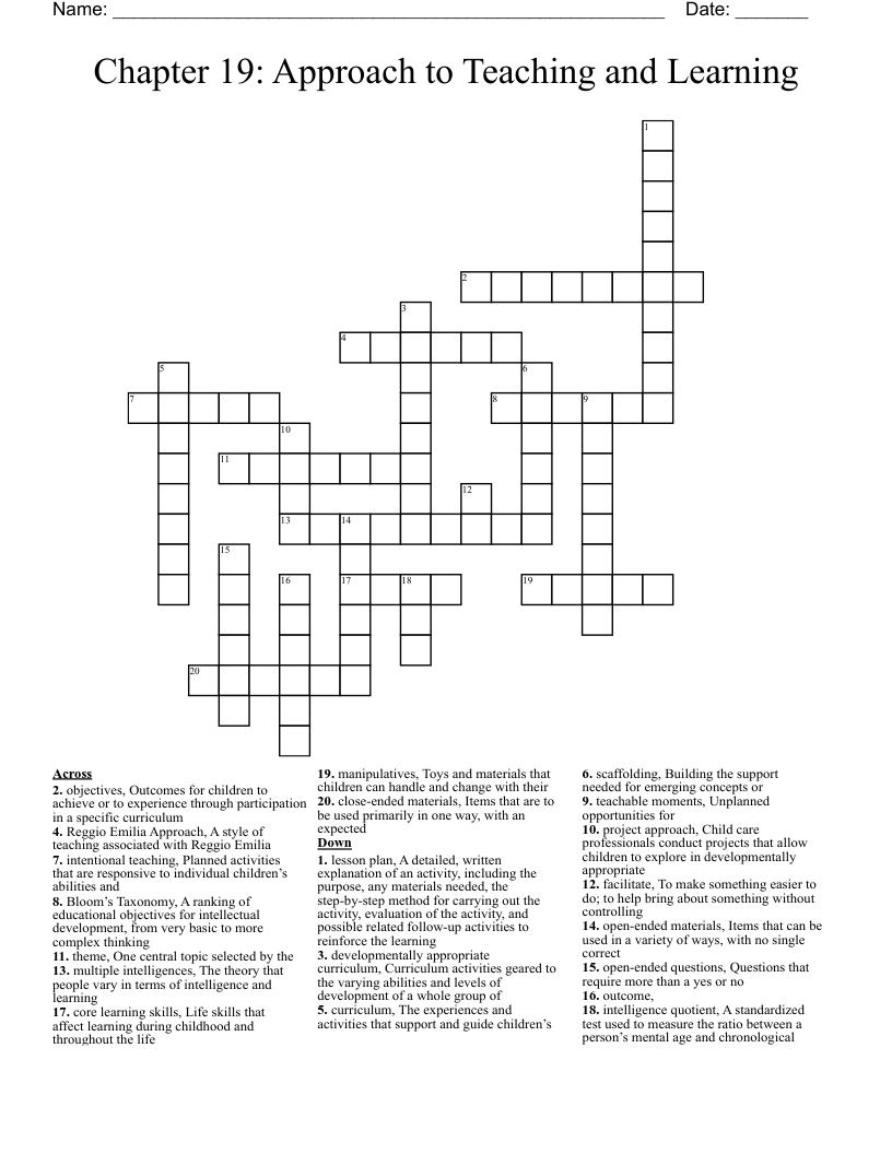 Chapter 19: Approach to Teaching and Learning Crossword
