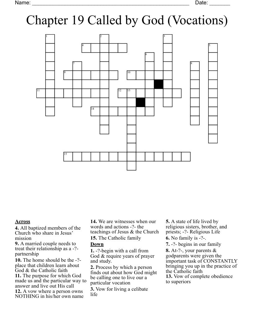 Chapter 19 Called by God (Vocations) Crossword