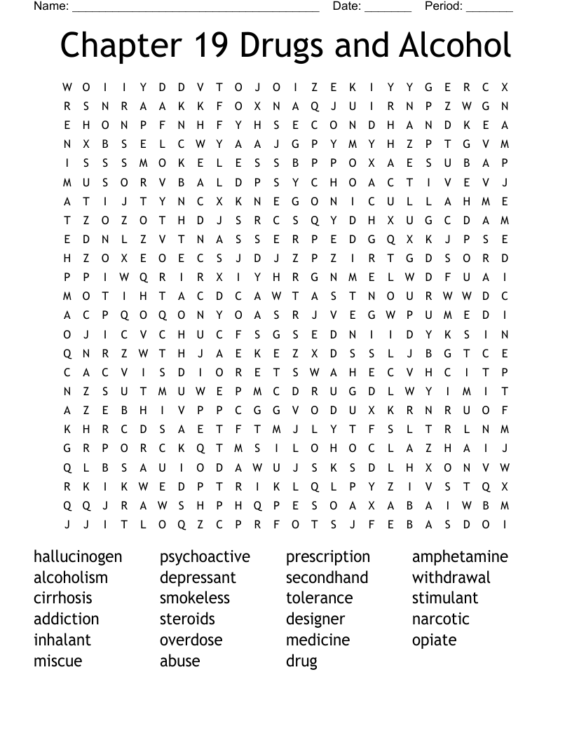 Chapter 19 Drugs and Alcohol Word Search