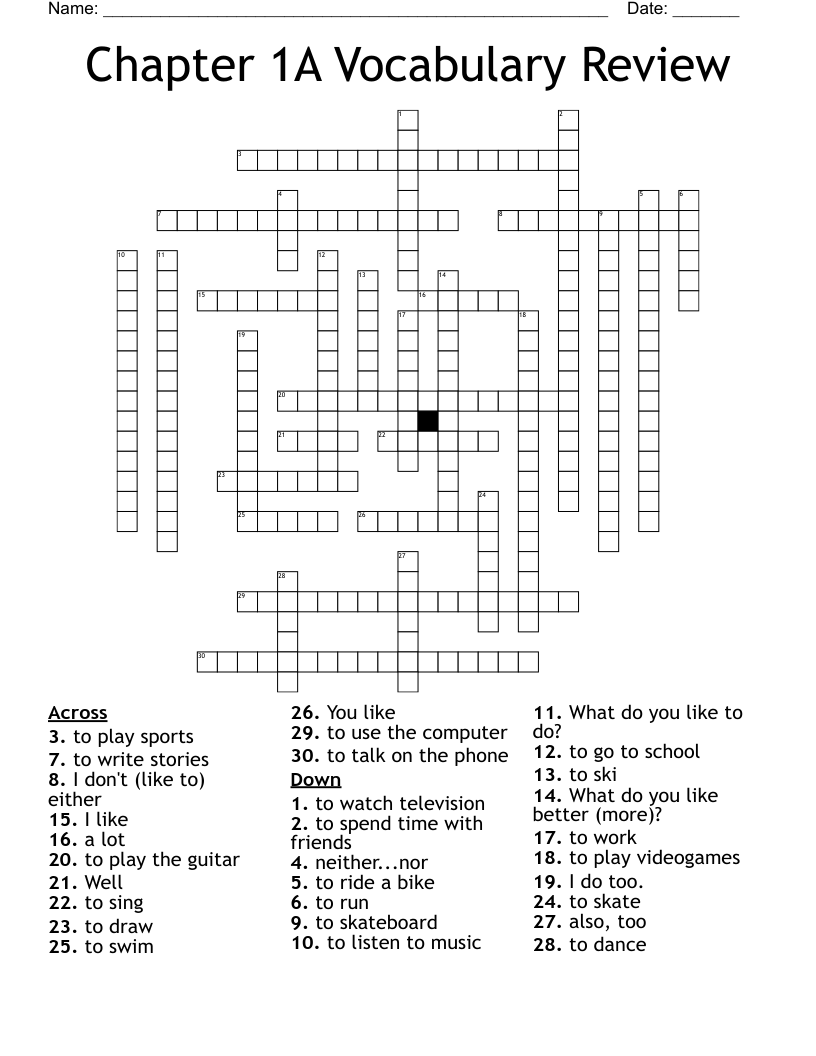 Chapter 1A Vocabulary Review Crossword