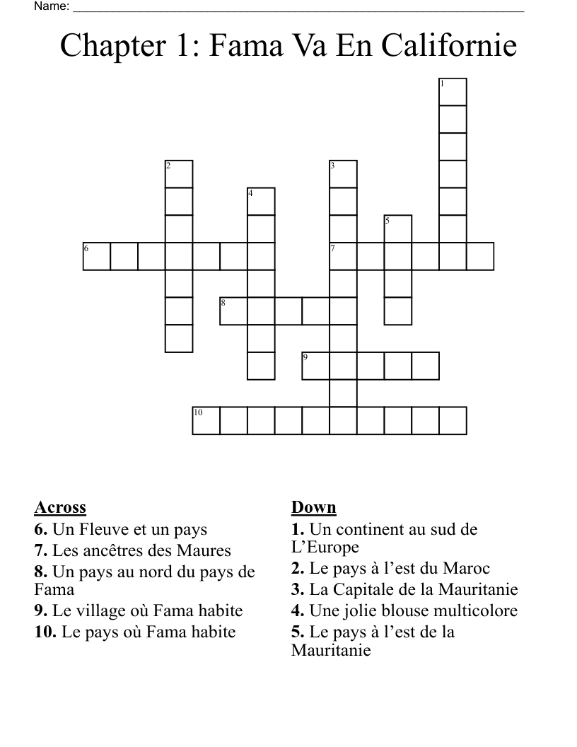Chapter 1: Fama Va En Californie Crossword