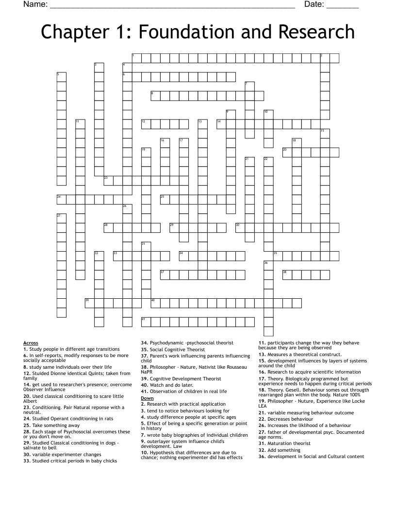 Chapter 1: Foundation and Research Crossword