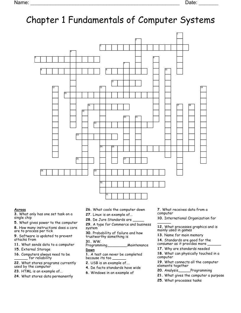 Chapter 1 Fundamentals of Computer Systems  Crossword