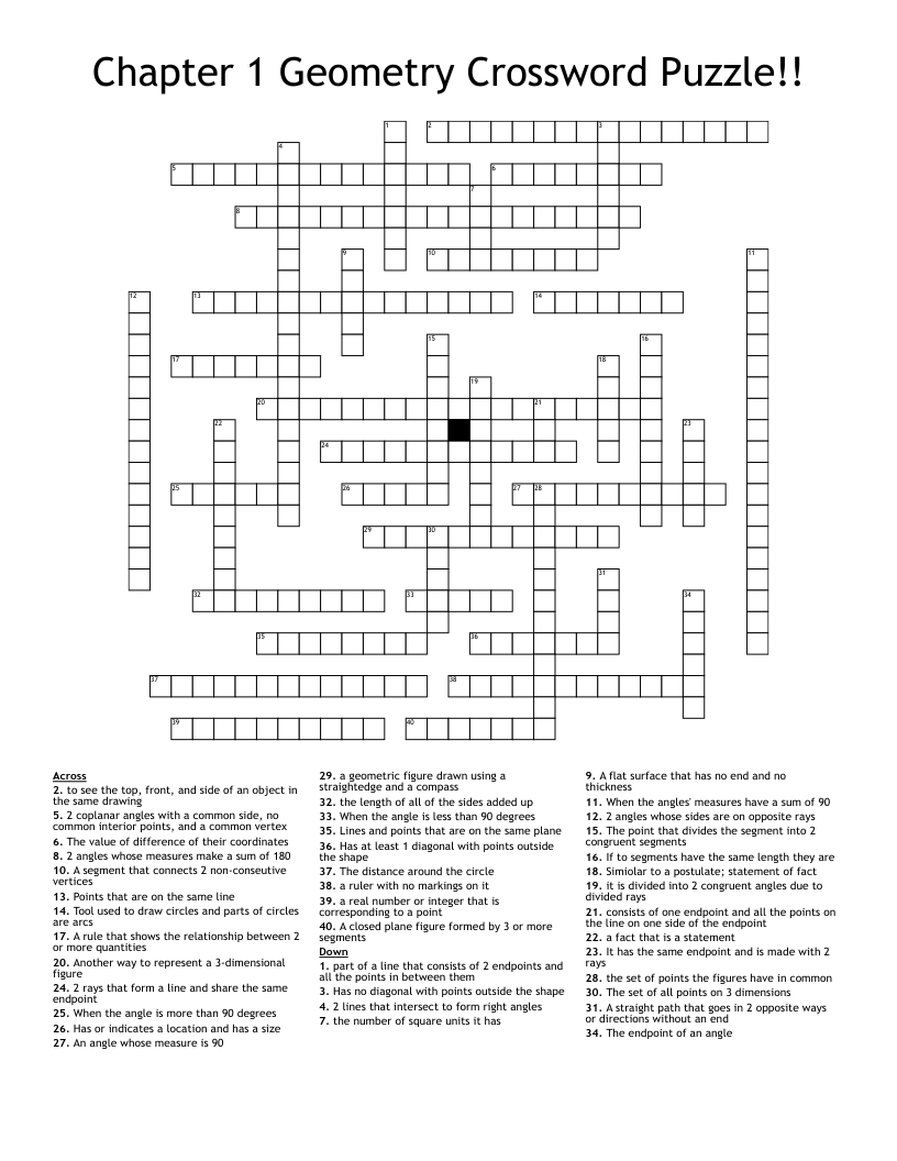 Chapter 1 Geometry Crossword Puzzle!!