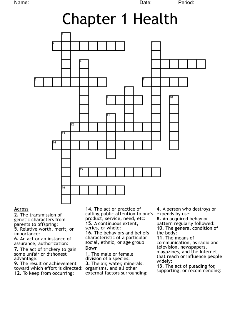 Chapter 1 Health Crossword