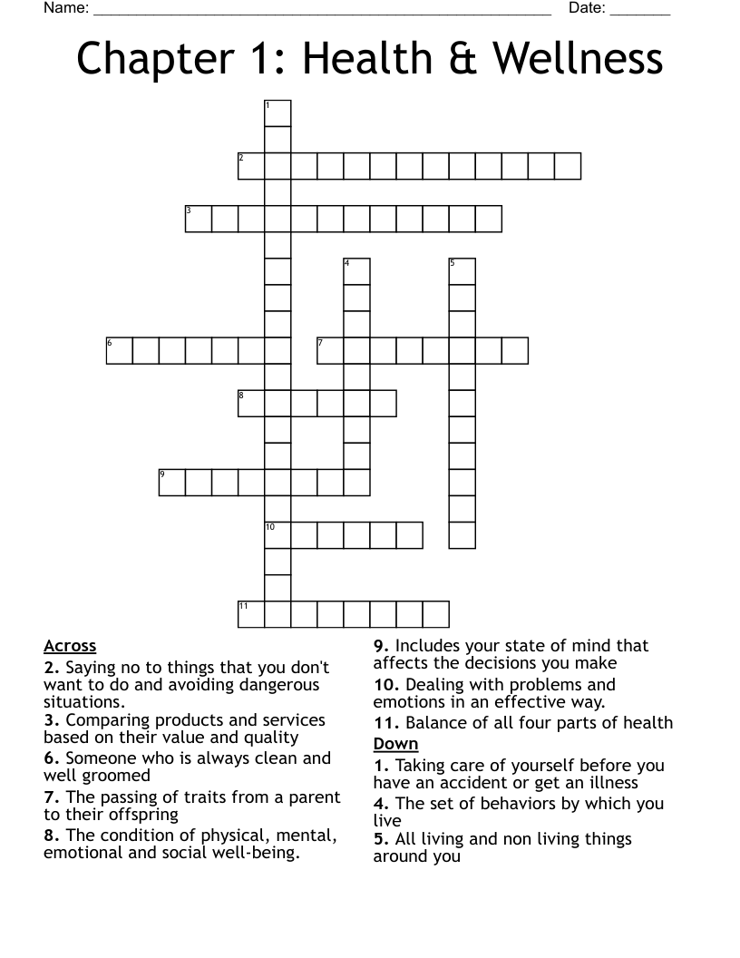 Chapter 1: Health & Wellness Crossword