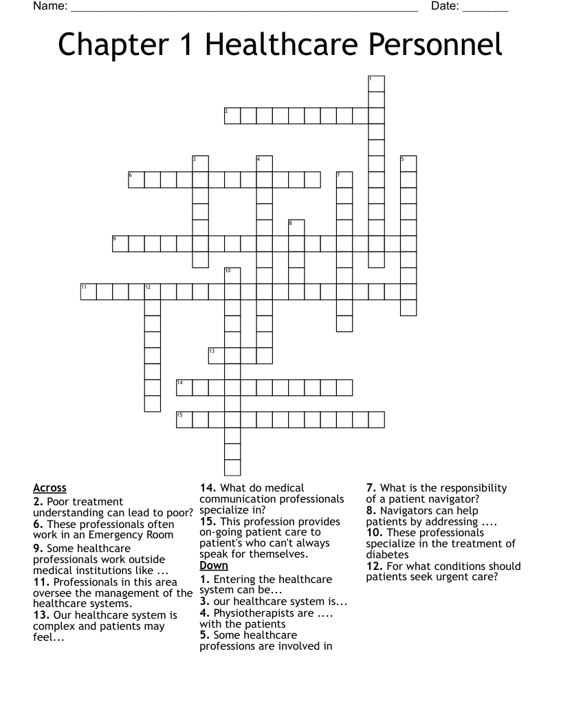 Chapter 1 Healthcare Personnel Crossword