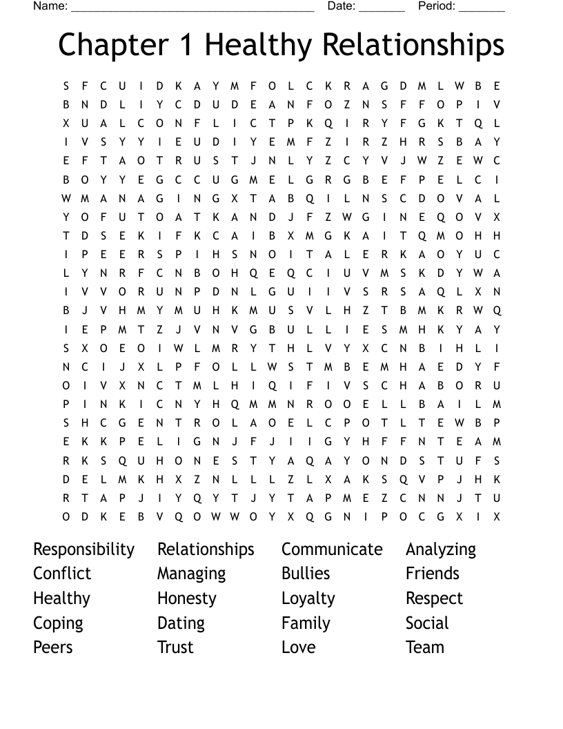Chapter 1 Healthy Relationships Word Search
