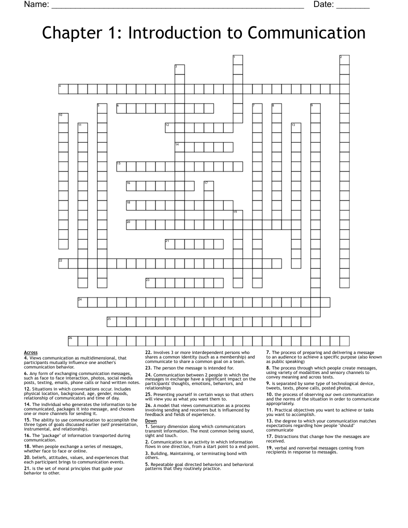 Chapter 1: Introduction to Communication Crossword