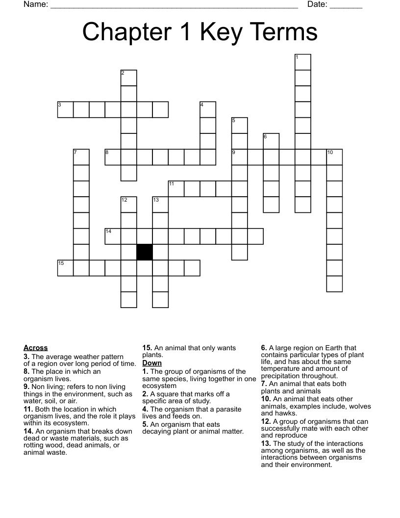Chapter 1 Key Terms Crossword