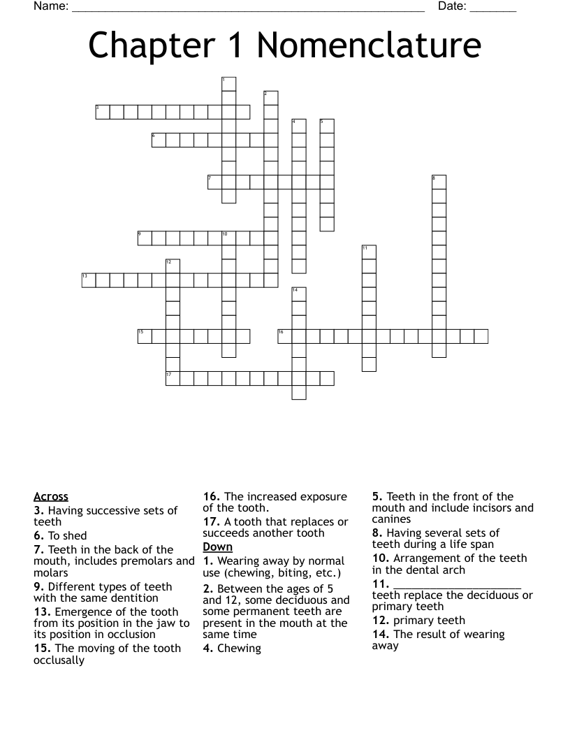 Chapter 1 Nomenclature Crossword
