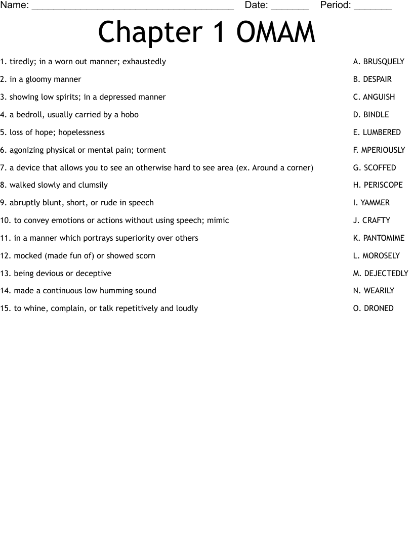 Chapter 1 OMAM Worksheet