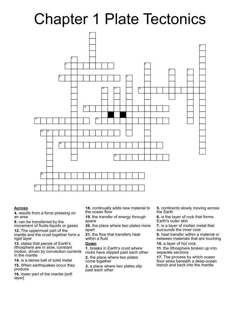 Chapter 1 Plate Tectonics Crossword