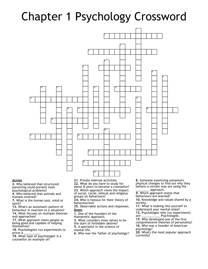 Chapter 1 Psychology Crossword