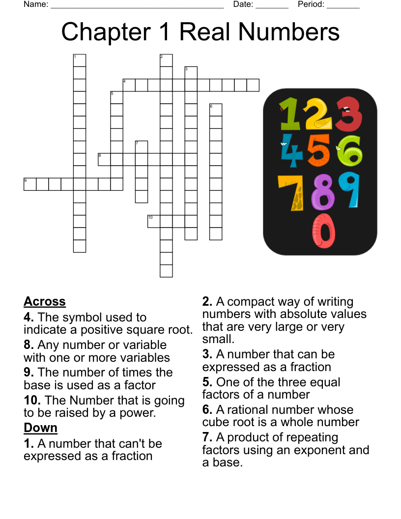 Chapter 1 Real Numbers Crossword