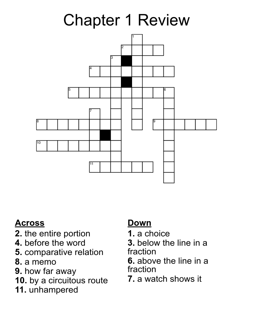 Chapter 1 Review Crossword