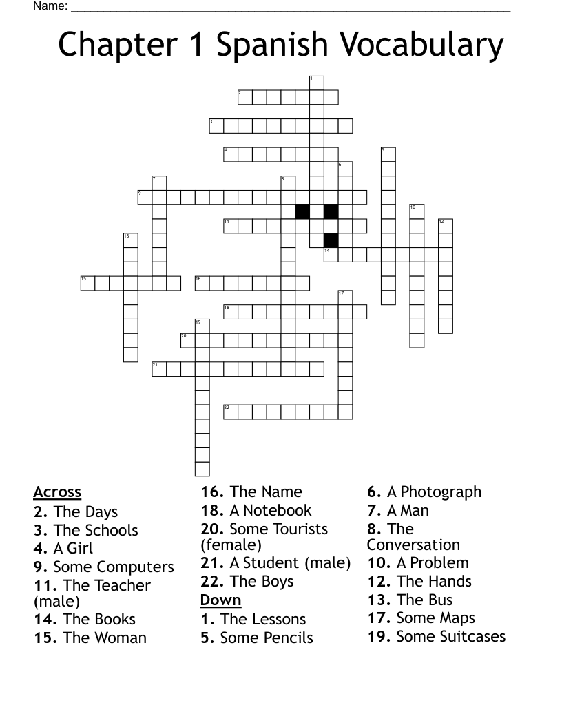 Chapter 1 Spanish Vocabulary Crossword