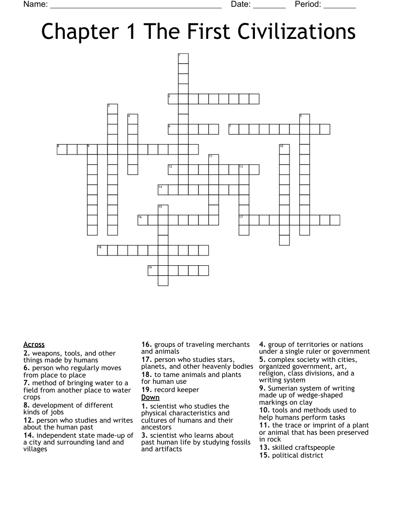 Chapter 1 The First Civilizations Crossword