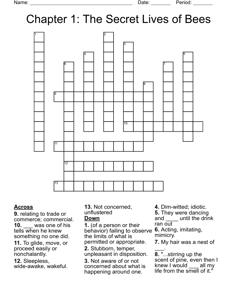Chapter 1: The Secret Lives of Bees  Crossword