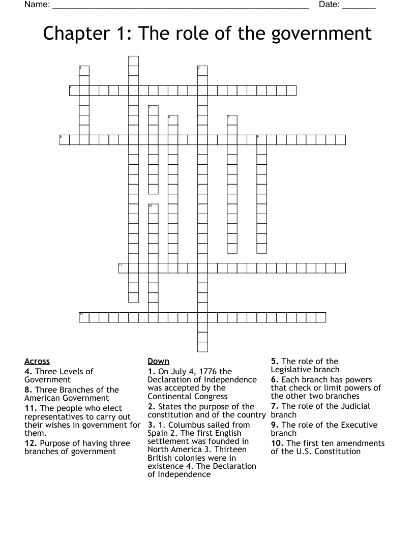 Chapter 1: The role of the government Crossword
