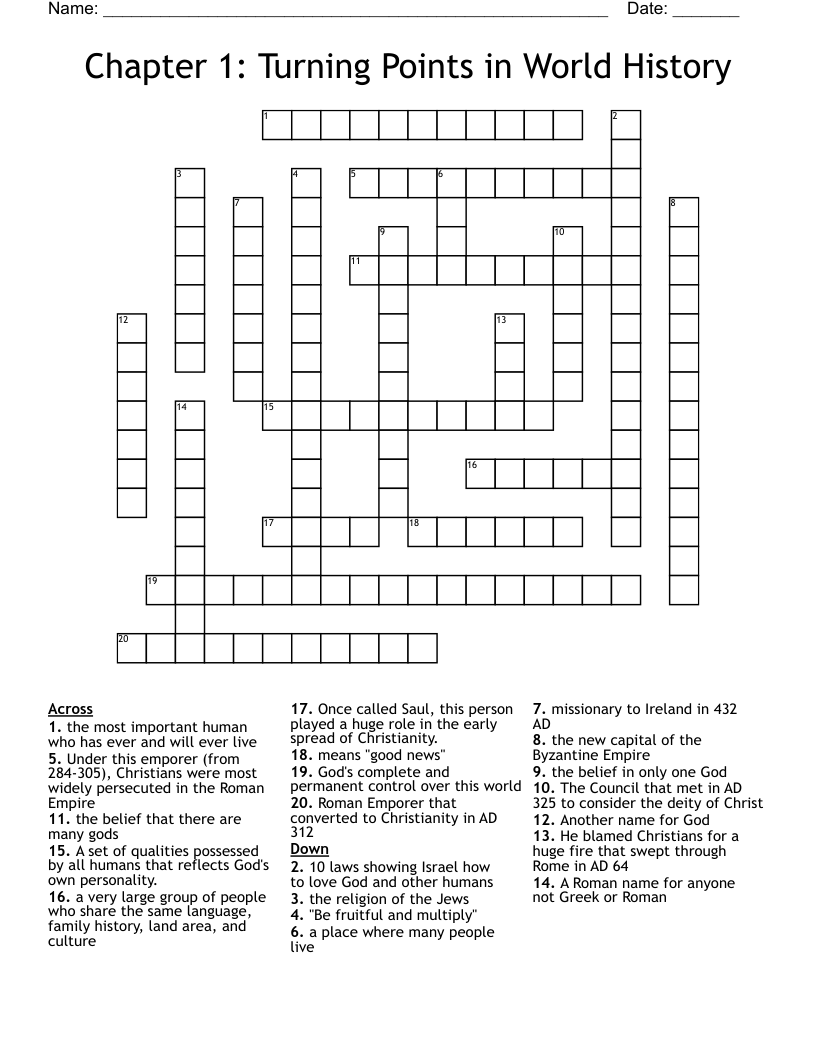 Chapter 1: Turning Points in World History Crossword