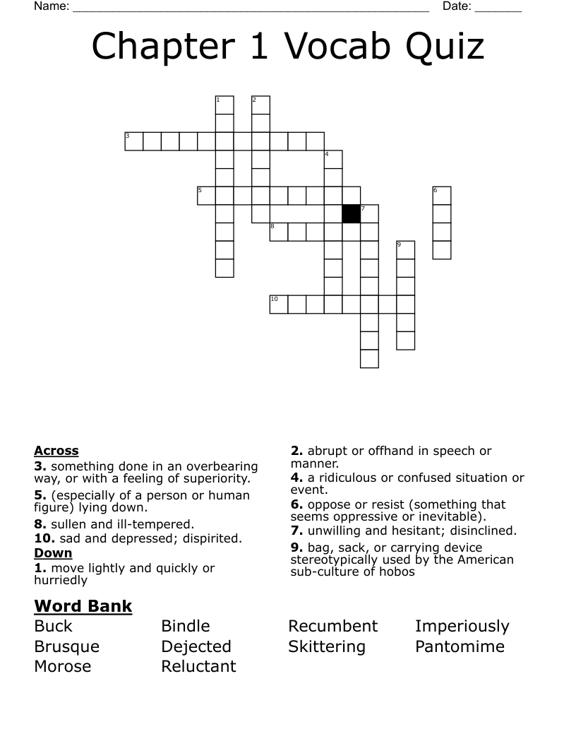 Chapter 1 Vocab Quiz Crossword