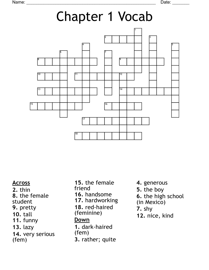 Chapter 1 Vocab  Crossword