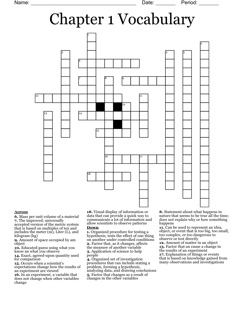 Chapter 1 Vocabulary Crossword