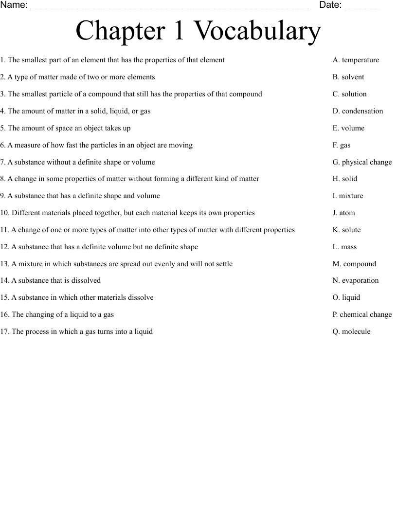 Chapter 1 Vocabulary Worksheet